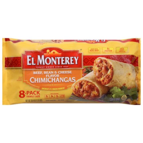 El Monterey Chimichangas, Beef Bean & Cheese Flavor, 8-Pack, Family Size