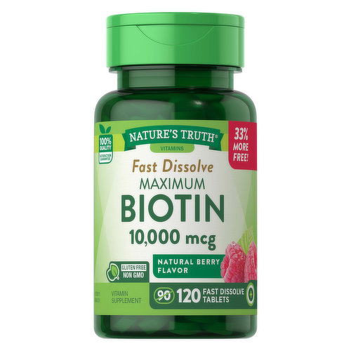 Nature's Truth Biotin, Maximum, 10,000 mcg, Fast Dissolve Tablets, Berry Flavor