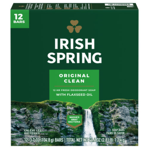 Irish Spring Deodorant Bar Soap for Men, Original Clean