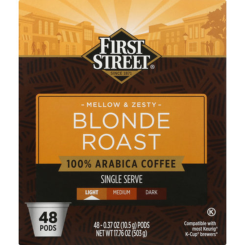 First Street Coffee, 100% Arabica, Light, Blonde Roast, Single Serve, K-Cup Pods