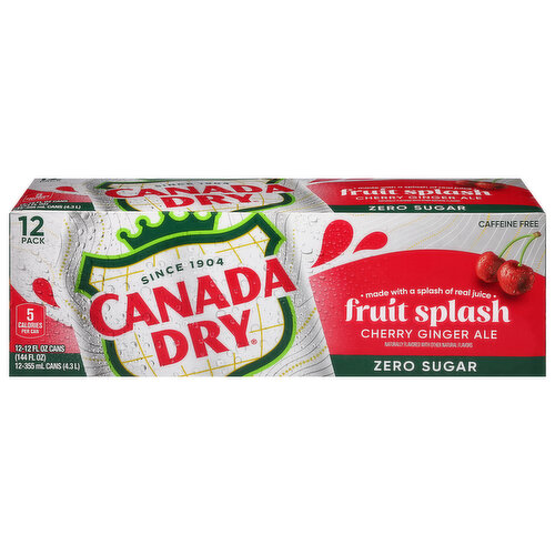 Canada Dry Fruit Splash, Cherry Ginger Ale, Zero Sugar, Caffeine Free, 12 Pack
