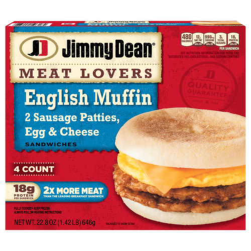 Jimmy Dean Sandwiches, English Muffin, Meat Lovers