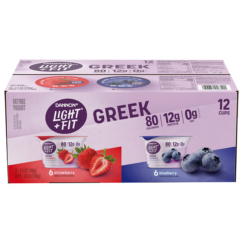 Danone Yogurt, Fat Free, Greek, Strawberry, Blueberry