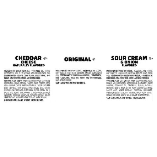 Pringles Potato Crisps, Cheddar Cheese, Original, Sour Cream & Onion