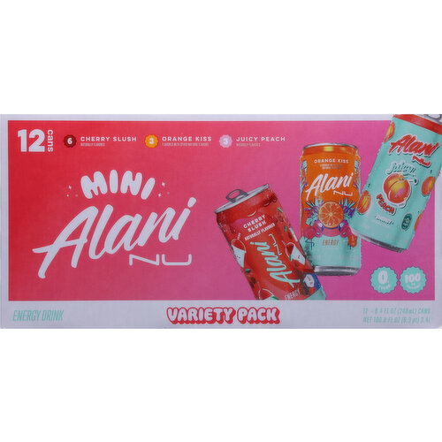 Alani Nu Energy Drink, Cherry Slush/Orange Kiss/Juicy Peach, Mini, Variety Pack