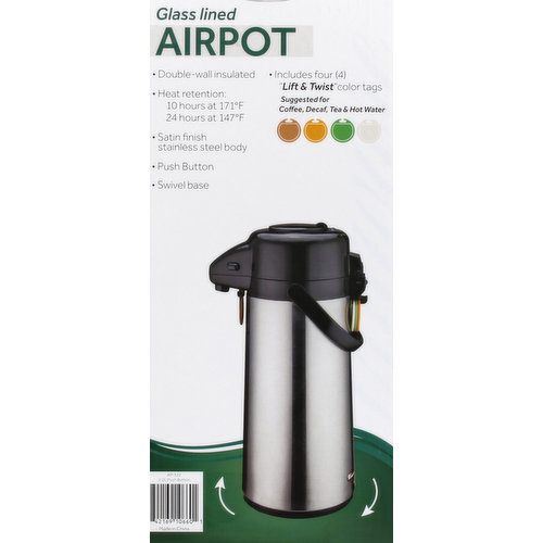 Winware Airpot, Glass Lined, 2.2 Liters