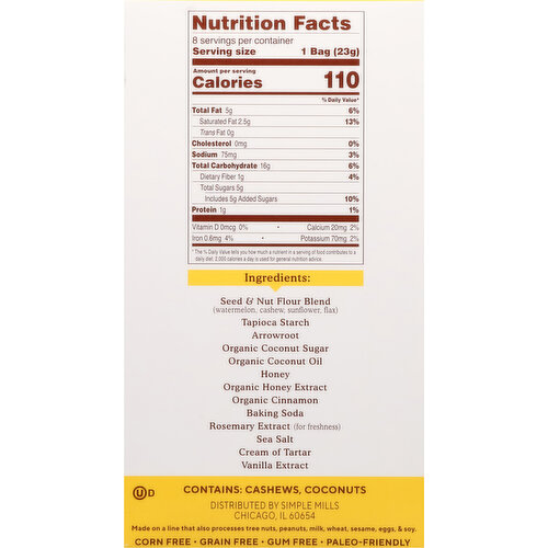 Simple Mills Sweet Thins, Honey Cinnamon, Seed & Nut Flour