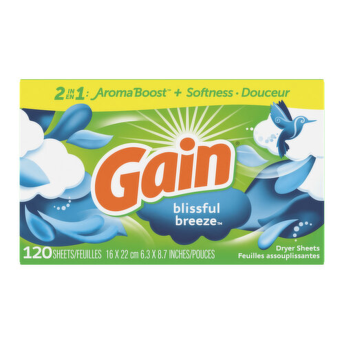 Gain dryer sheets, 120 Count, Blissful Breeze Fabric Softener Sheets