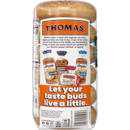 Thomas' Bagels, 100% Whole Wheat, Pre-Sliced