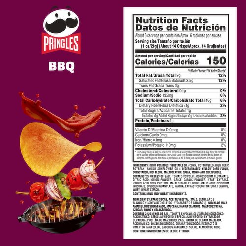 Pringles Potato Crisps Chips, BBQ