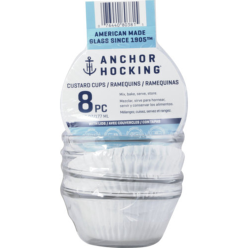 Anchor Hocking Custard Cups, with Lids, 6 Ounces