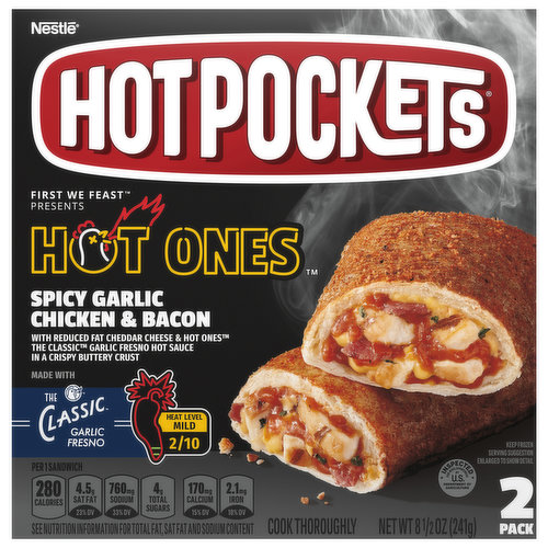 Hot Pockets Sandwiches, Spicy Garlic Chicken & Bacon, 2 Pack