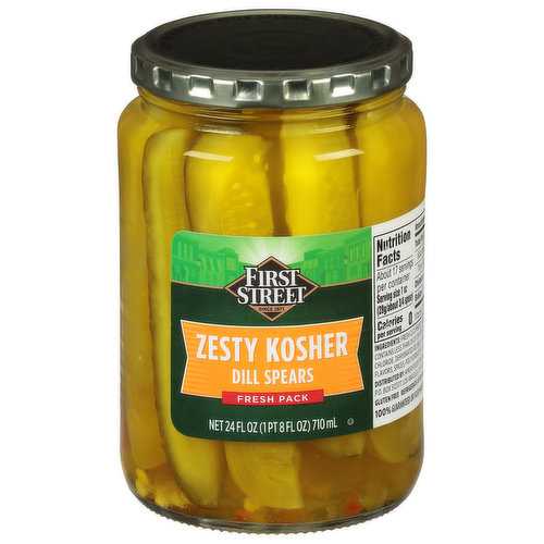 First Street Pickles, Zesty Kosher, Dill Spears, Fresh Pack