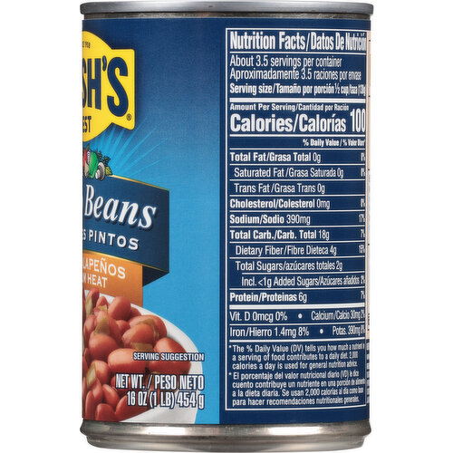 Bush's Best Pinto Beans, with Jalapenos, Medium Heat