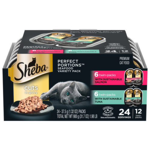 Sheba Cat Food, with Sustainable Salmon/Tuna, Seafood, Cuts in Gravy, Variety Pack