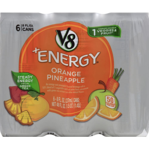 V8 Vegetable & Fruit Beverage Blend, Orange Pineapple, 6 Pack