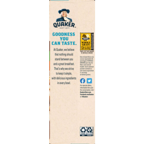 Quaker Instant Oatmeal, Lower Sugar Variety, Maple & Brown Sugar/Apples & Cinnamon/Cinnamon & Spice