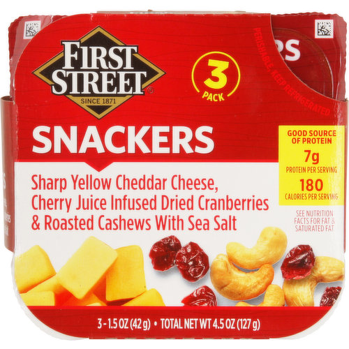 First Street Snackers, Cheddar Cheese, Dried Cranberries, Cashews, 3 Pack
