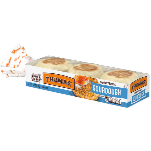 Thomas' Sourdough Plain English Muffins, 6 count, 12 oz