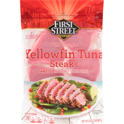 First Street Tuna Steaks, Yellowfin, Skinless