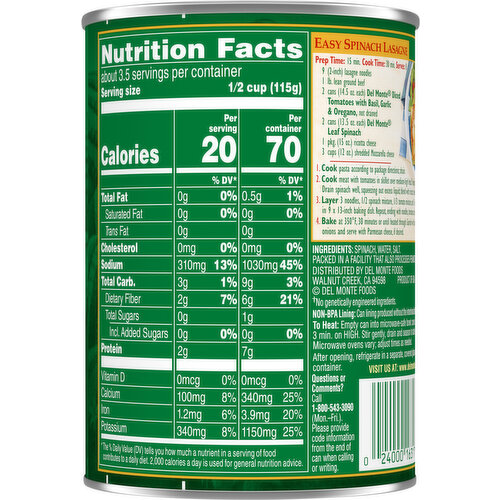 Del Monte Leaf Spinach