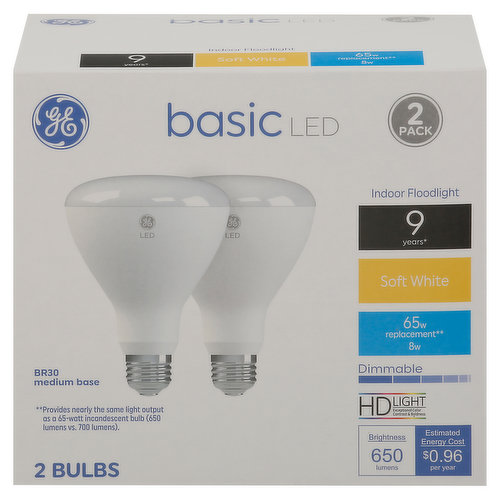 GE Light Bulbs, LED, Soft White, 8 Watts, 2 Pack