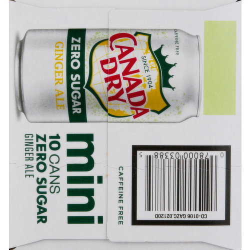 Canada Dry Ginger Ale, Zero Sugar, Mini, 10 Pack