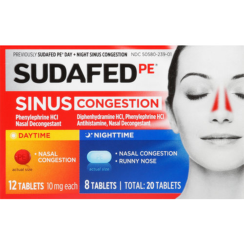 Sudafed PE Sinus Congestion, Daytime/Nighttime, Tablets