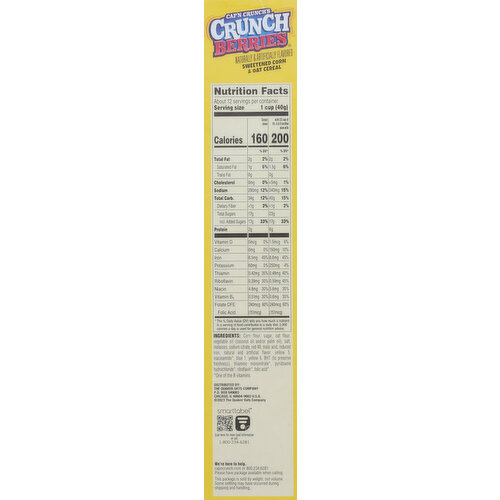 Cap'n Crunch's Cereal, Sweetened Corn & Oat, Crunch Berries, Large Size