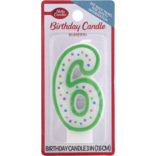 Betty Crocker Birthday Candle, Numeral 6, 3 Inch