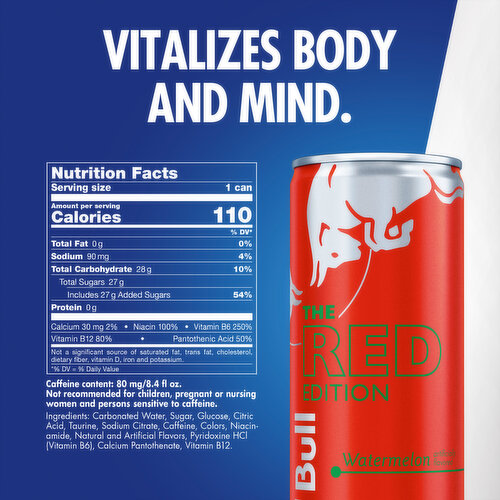 Red Bull Red Edition Energy Drink, Watermelon, 80mg Caffeine, 8.4 fl oz