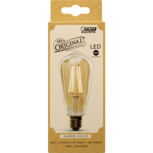 Feit Electric Light Bulb, LED, Amber Glass, 5.5 Watts