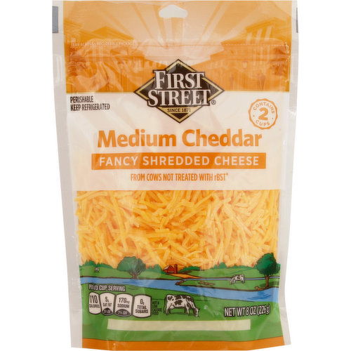 First Street Shredded Cheese, Fancy, Medium Cheddar