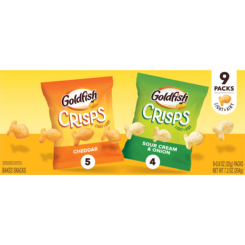 Goldfish Baked Snacks, Cheddar/Sour Cream & Onion, 9 Packs