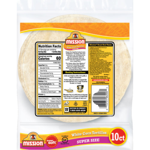 Mission Tortillas, White Corn, Super Size