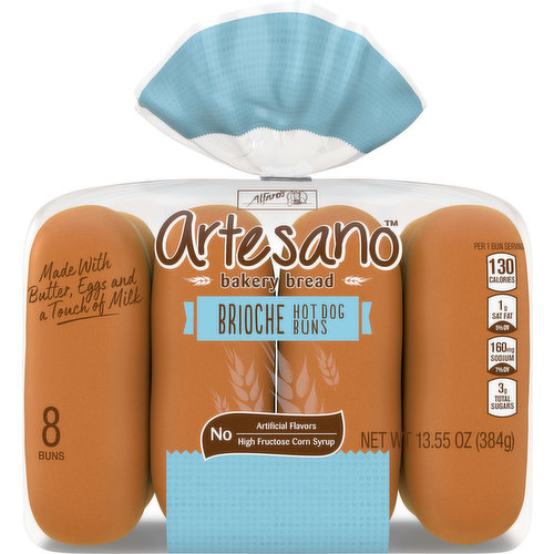 Artesano Hot Dog Buns, Brioche, Bakery Bread