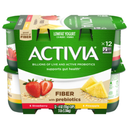 Activia Yogurt, Lowfat, Strawberry, Pineapple