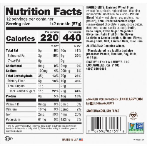 Lenny & Larry's Cookies, Protein, Soft-Baked, Chocolate Chip