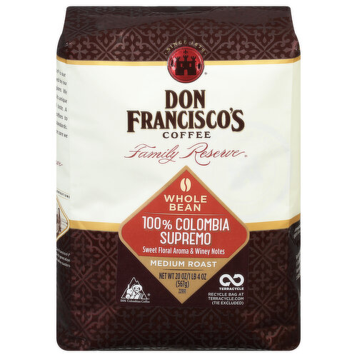 Don Francisco's Coffee, Whole Bean, Medium Roast, 100% Colombia Supremo