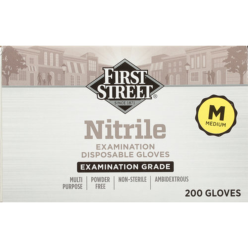 First Street Gloves, Disposable, Examination, Nitrile, Medium