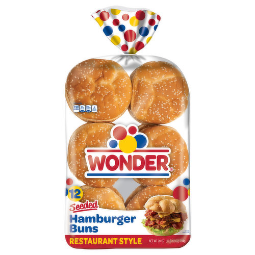 Wonder Hamburger Buns, Seeded, Restaurant Style