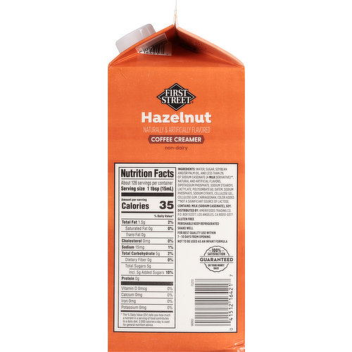 First Street Coffee Creamer, Non-Dairy, Hazelnut