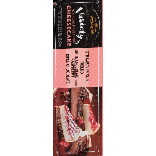 Jon Donaire Cheesecake, Strawberry Swirl Tuxedo, White Chocolate Flavored Raspberry, Triple Chocolate, Variety Pack