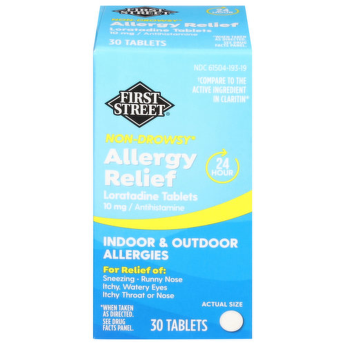 First Street Allergy Relief, Indoor & Outdoor, 10 mg, Tablets