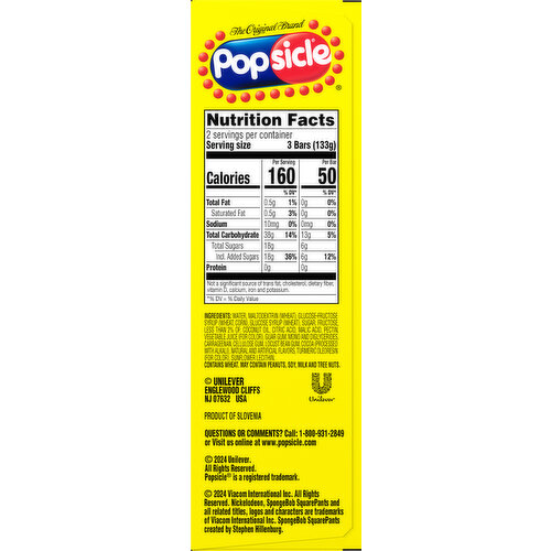 Popsicle Confection Bars, Fruit Punch & Cotton Candy, SpongeBob SquarePants