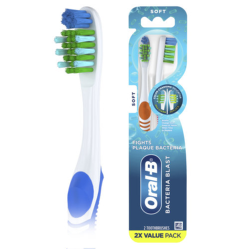 Oral-B Bacteria Blast Manual Toothbrush, Soft, 2 Count