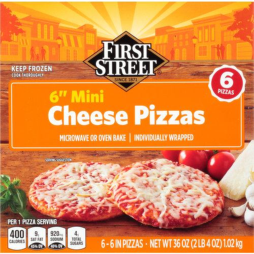 First Street Cheese Pizzas, Mini, 6 Inch