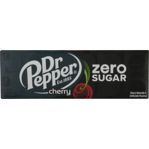Dr Pepper Soda, Zero Sugar, Cherry, 12 Pack