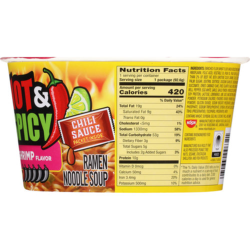 Nissin Ramen Noodle Soup, Shrimp Flavor, Hot & Spicy