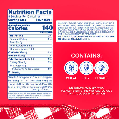 Bimbo White Hot Dog Buns, 8 count, 14 oz